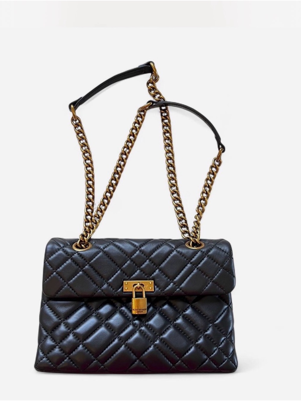 Quilted Black Leather Chain-Handle Shoulder Bag with Gold Hardware
